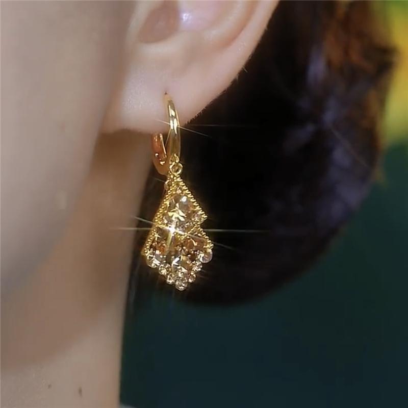 Retro-Flash Sparkle Kaffee Farbe Zirkon Geometrie Doppel Diamant Ohrringe Frauen Schmuck Mädchen Geschenk