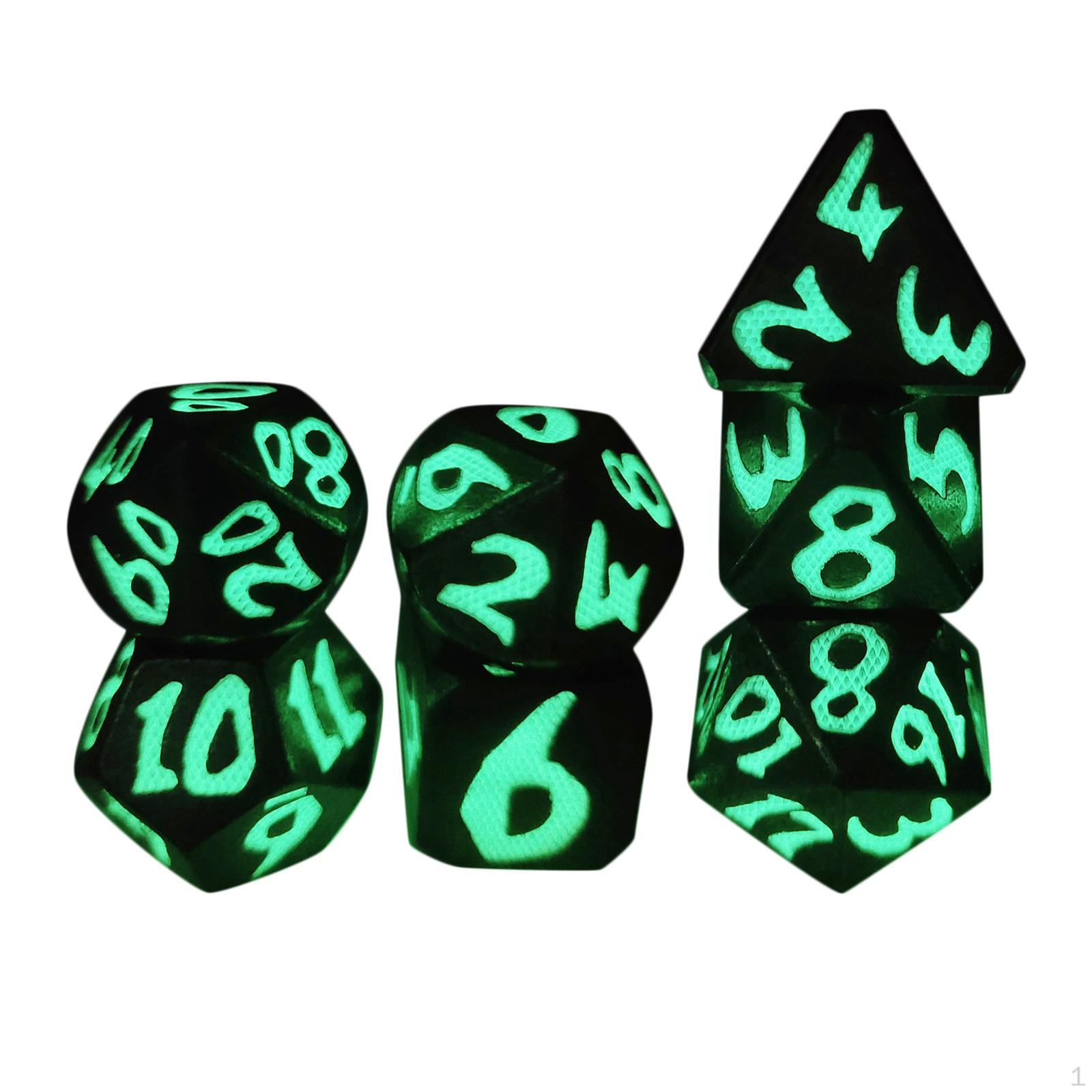 7 Pieces Dice Set RPG Game Dice, games Lightwheigt Polyhedral Light up ,for Table зелёный