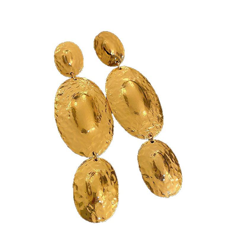 Geometric Oval Tassel Earrings: Bold European-American Style, Unique Long Metallic Design for Women