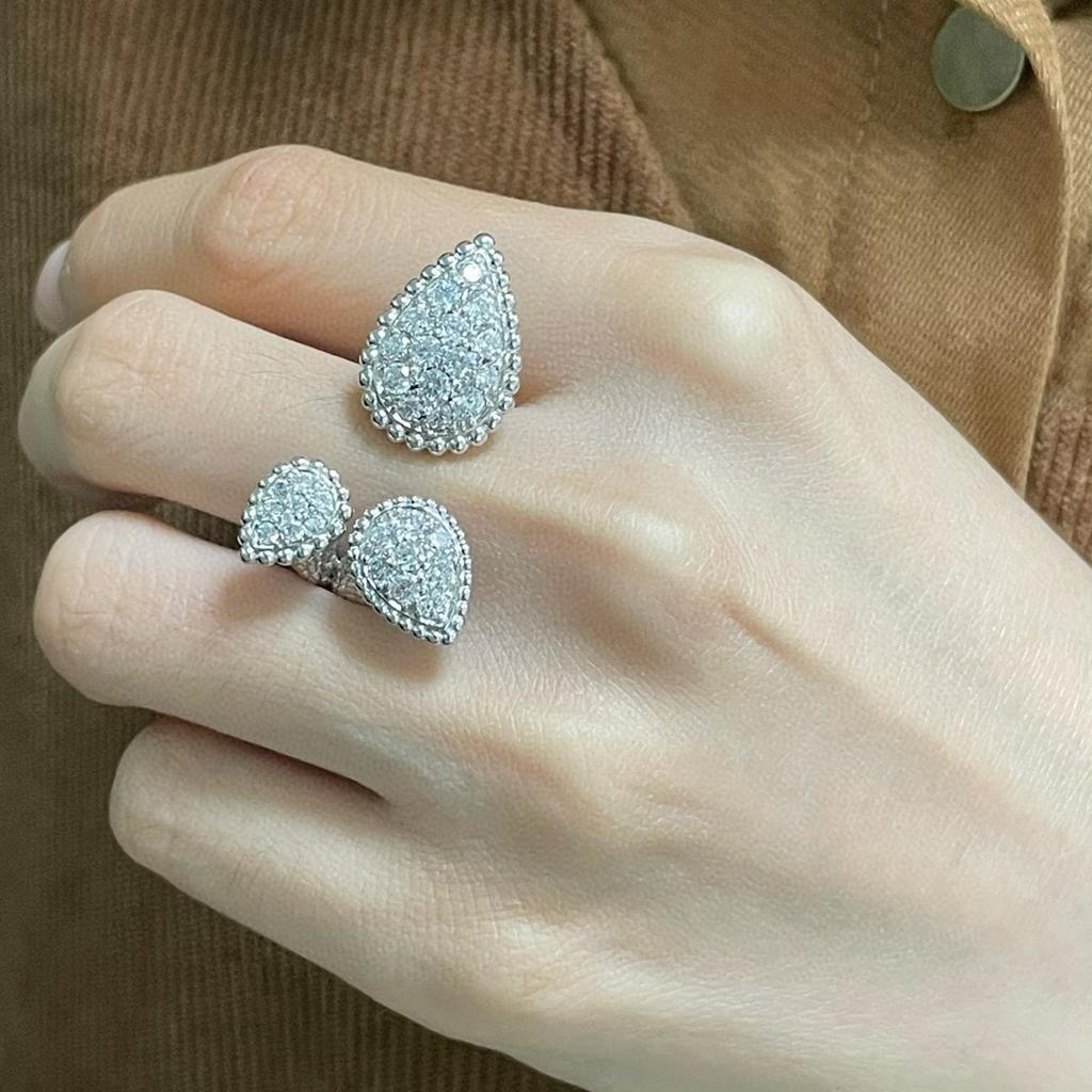 Hot Brand Vintage Full Diamond Women's Rings Luxury Jewelry For Women Water Drop Designer Rings Fashion Pure 925 Silver Rings
