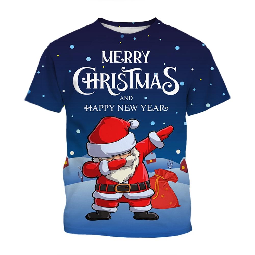 Funny 3D Merry Christmas Print Kids Clothes Casual Short Sleeve T Shirts for Boys Girls 2-14Y Xmas Gift for Children Top