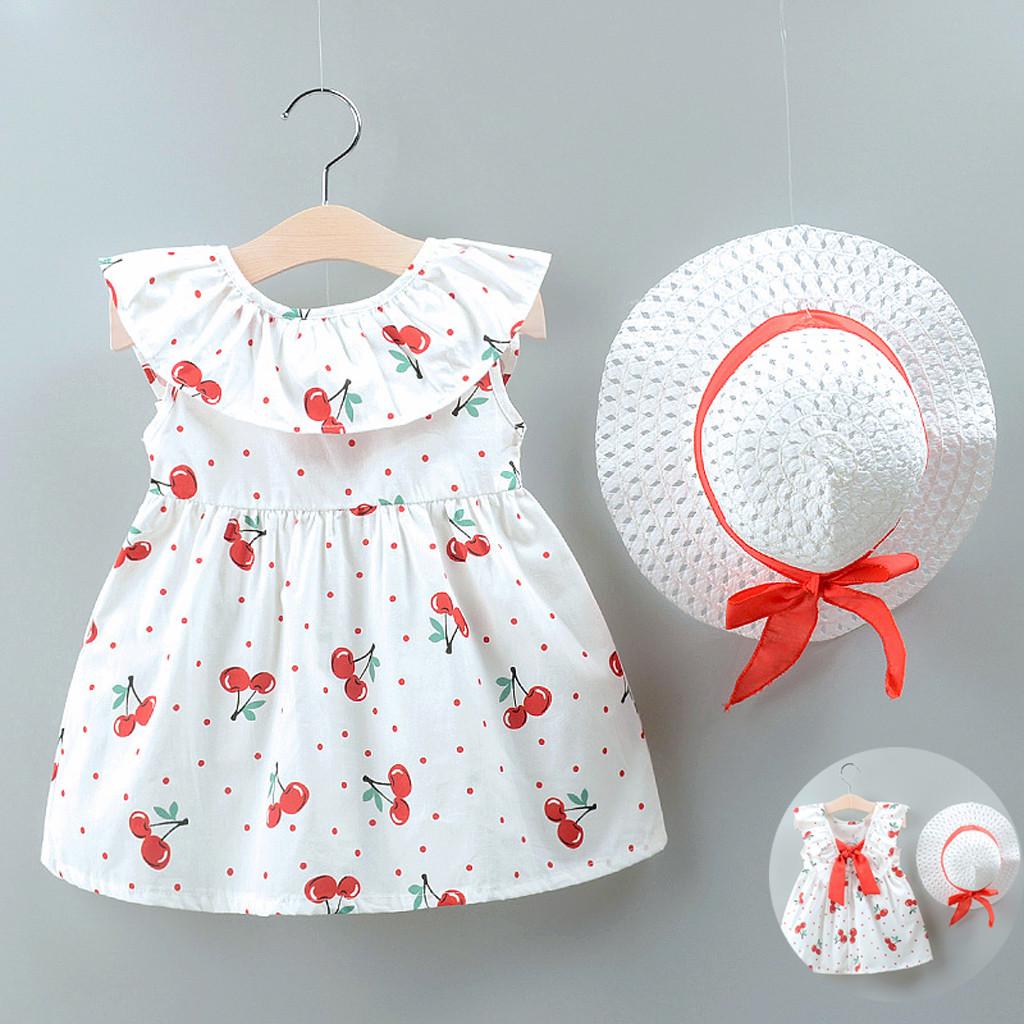 Buy SkyT Toddler Kid Baby Girl Fruits Printed Princess Dress+Hat