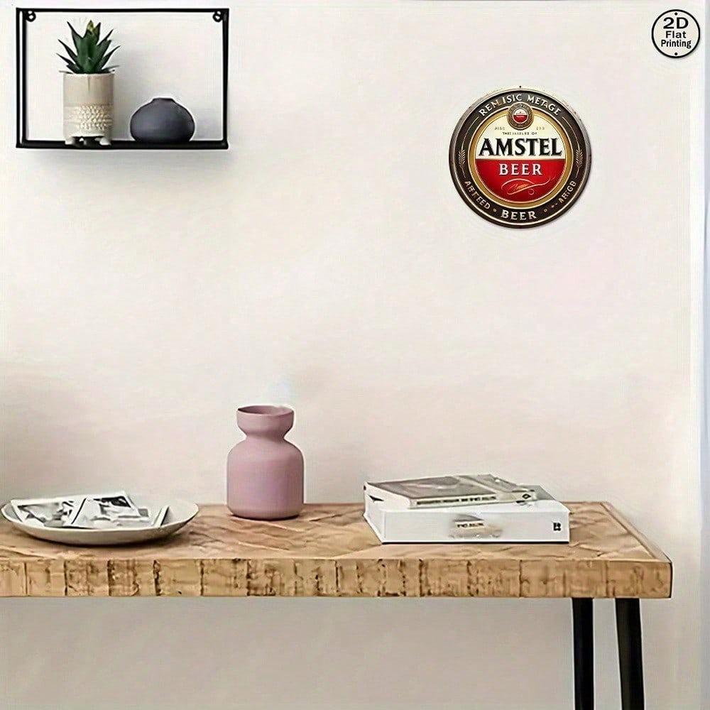 1pc Amstel Beer Vintage Metal Tin Sign 8x8 Inch Round Retro Wall Art Bar Home Pub Decor
