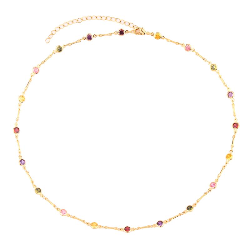 Mix Fashion Summer Colorful Rainbow Women Girl Jewelry 5A Cubic Zirconia Delicate Gold Filled Charm Tennis Chain Necklaces
