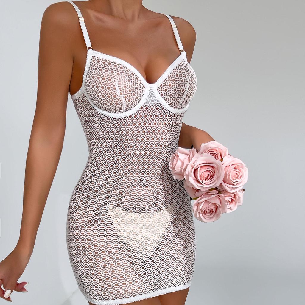 European & American Crisscross Lace-Up Backless Mesh Bodysuit 1517