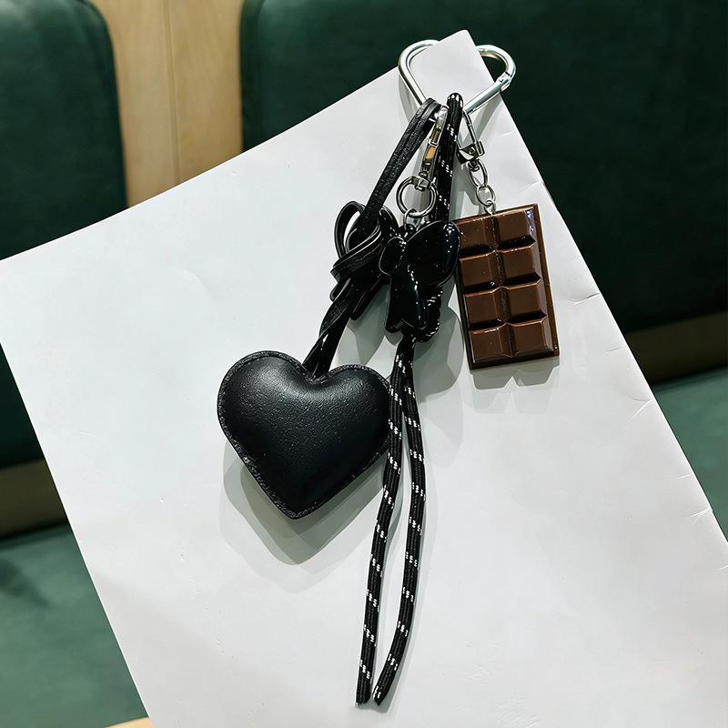 Korean Sweet Heart Leather Keychain Adorable Chocolate Pendant Portable Bag Decor for Work Office Use