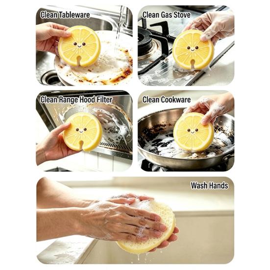 Eco Friendly Kitchen Cleaning Fruit Shaped Dish Sponge, Non-scratch Scrubber, Heavy Duty Dishwashing Sponges Rich Foam Extraction Versatile