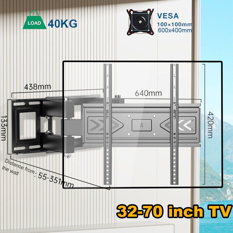 Full Motion TV Wall Mount for Most 32-70 Inch TV Swivel Tilt Mount with Dual Articulating Arms Up To 88lbs VESA 600x400mm