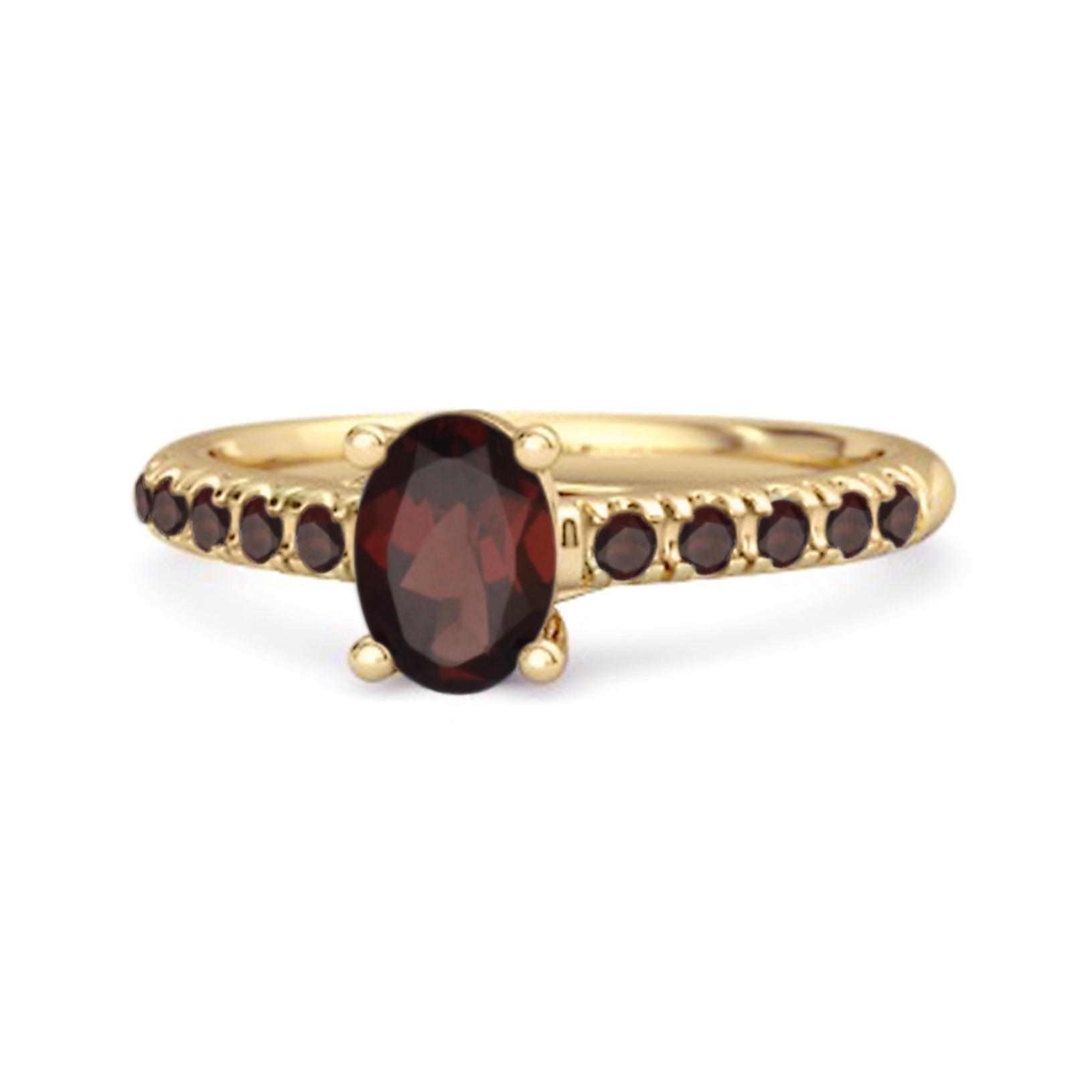 Garnet pave Band Classic Statement Ring - 925 Sterling Silver Gold Vermeil 7