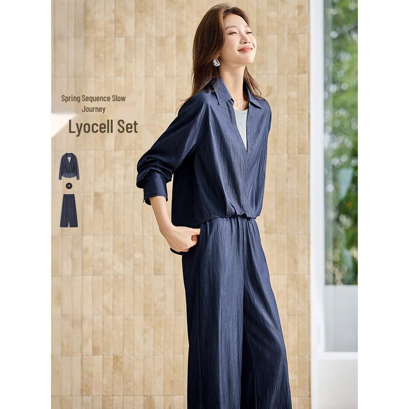 Women s Casual Colorblock Shirt & Wide-leg Pants Set L