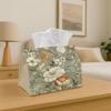 2D Flat, 1pc Vintage Plant Elegant Tissue Box - Floral Green Orange Polyester Napkin Holder, Suitable for Home, Kitchen And Decor | Multifunctional Ti
