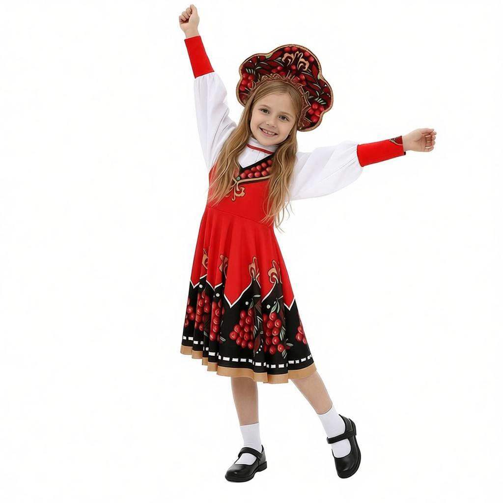 Russisches Kostüm Traditionelles Tanzkostüm Roter Sarafan Volkskleidung Aufführung Verkleidung Kinder Traditionelle Kleidung