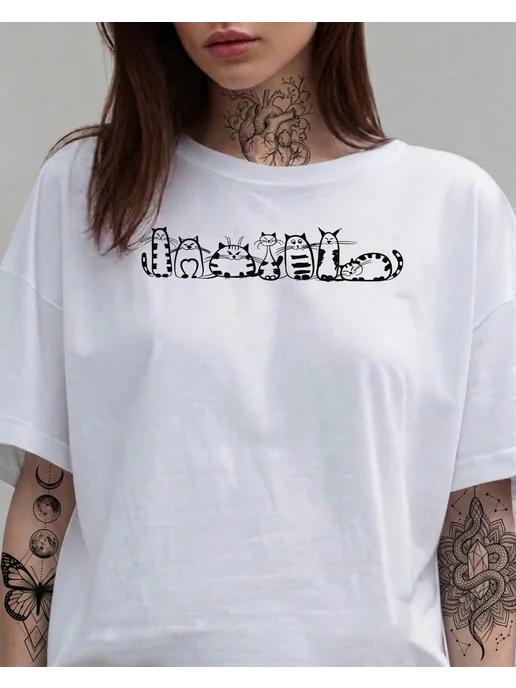 Summer T-shirt with a cat print M
