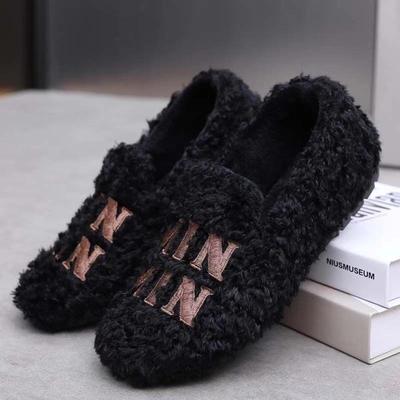 Winter New Wool Cotton Shoes Piled and Thickened Home Mother Shoes Lazy One Pedal Non-slip Warm Doudou Shoes Women