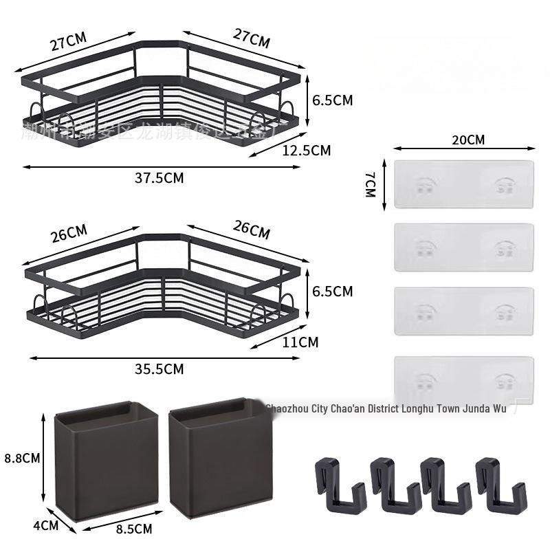 Iron Art Punch-Free Bathroom Triangle Shelf - Wall-Mounted Corner Soap Holder & Toiletries Storage Rack
