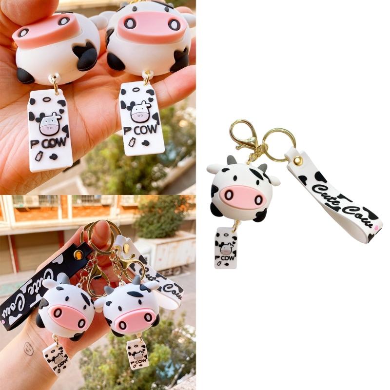 Cartoon Cow Shape Keychain Keyrings Commemorative Keychains PVC Material Keys Rings Car Keys Jewelry Gift for Women Girl