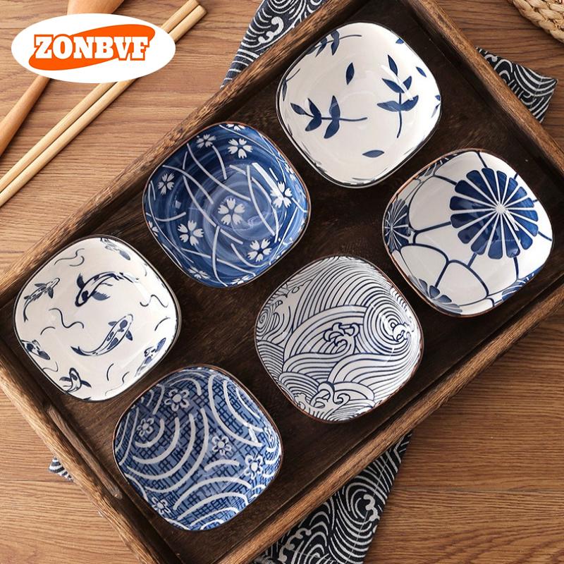 6Pcs Japanese Mini Ceramic Bowl Barbecue Dipping Dish Sashimi Sushi Soy Sauce Dishes Home Desktop Snack Fruit Dessert Plates