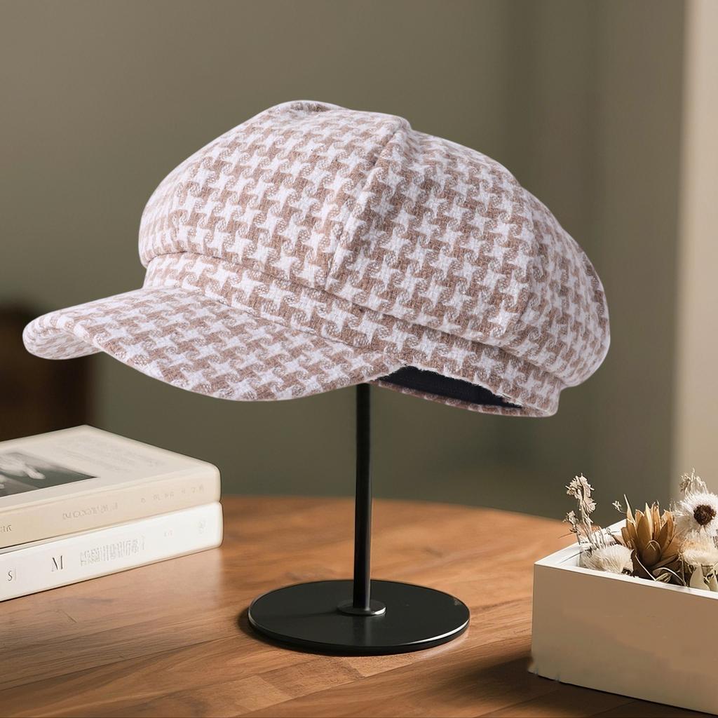 Damen Woll-Newsboy-Kappen Trendige Hahnentritt-Barettkappe Vintage Cabbie-Hut Achteckige Kappe Herbst Winter Hüte