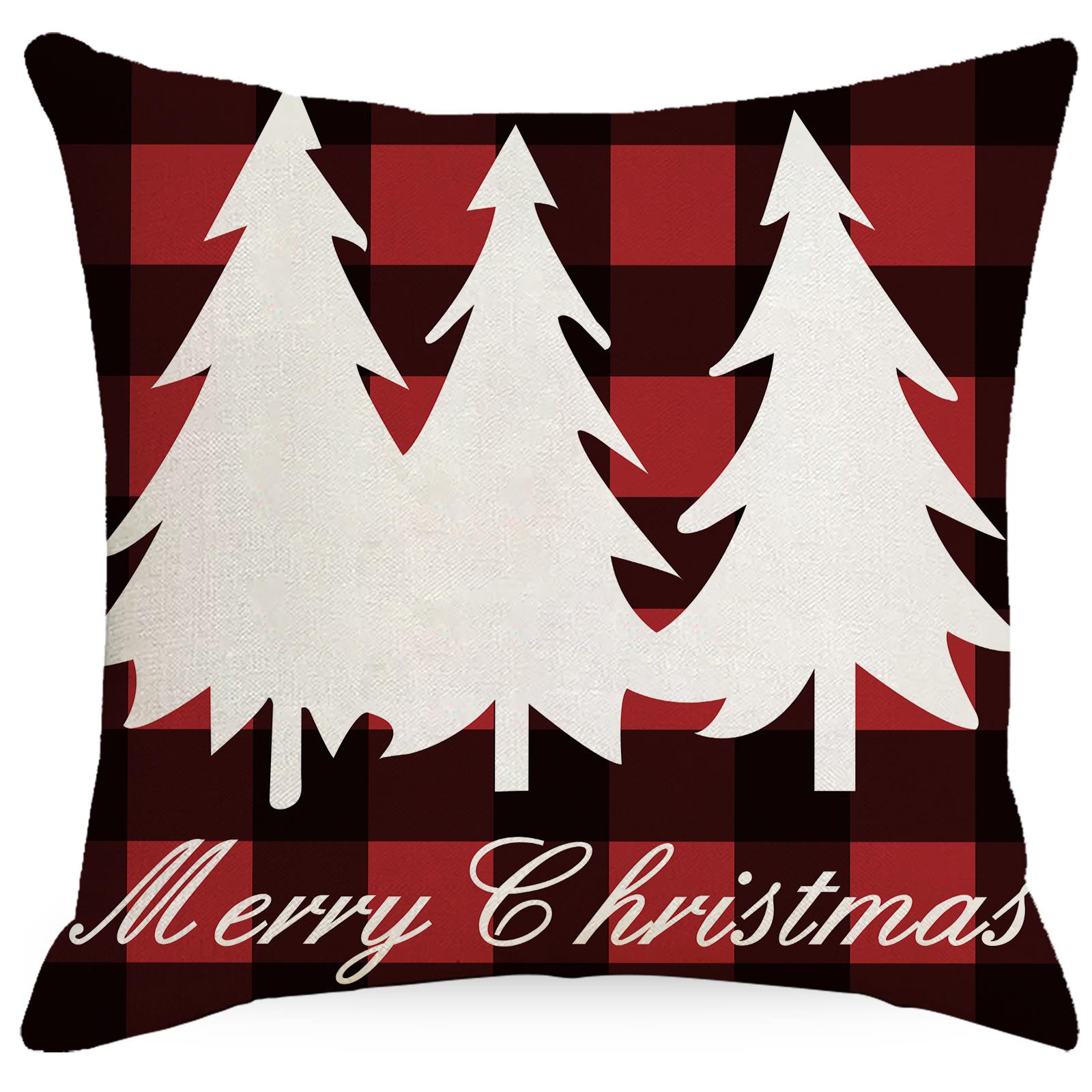 

New Christmas Linen Printed Cushion Cover Plaid Christmas Tree Elk Nordic Style Cushion Cover 45 * 45Cm without pillow core