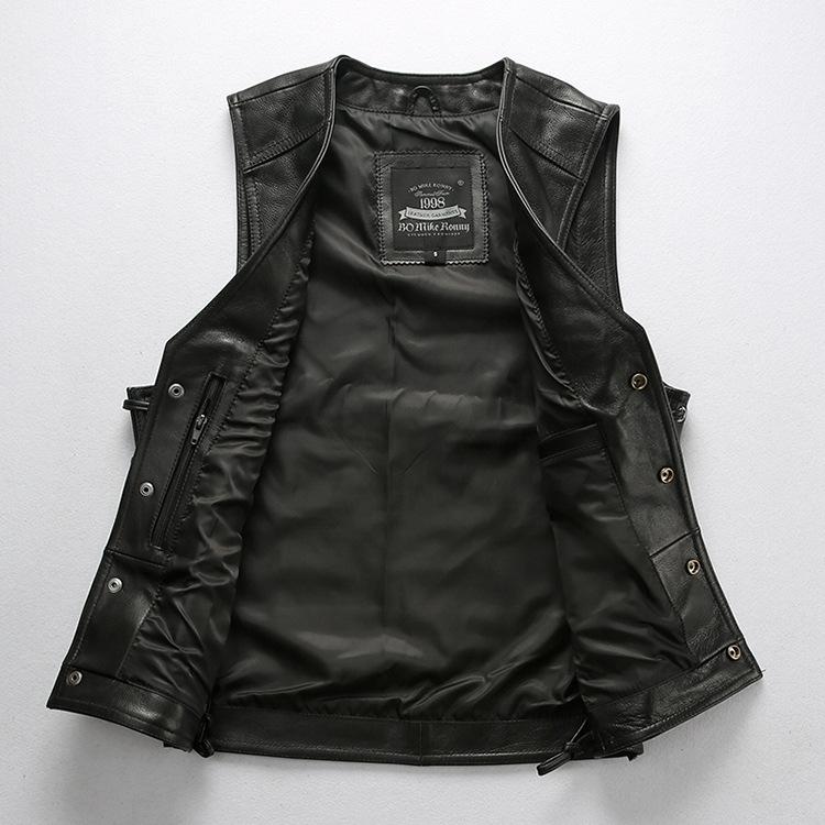 Harley vest V-neck leather locomotive vest men's direct supply skull embroidered cowhide vest