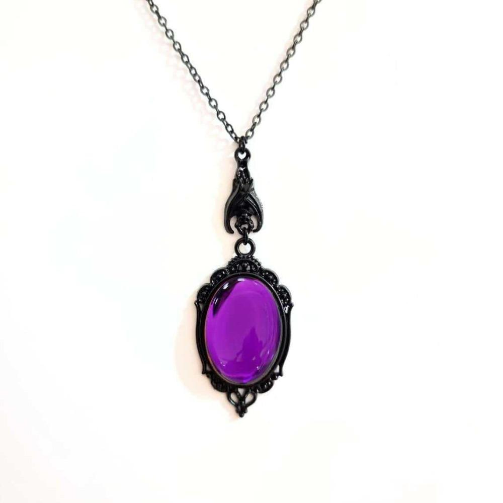 Gothic Vampire Bat Oval Red Gemstone Pendant Necklace for Women Men Halloween Party Witch Collar Chain Jewelry Accessories Gifts