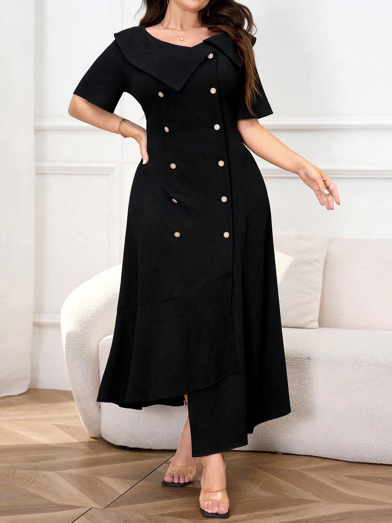 

Plus Size French Chic Hepburn Little Black Dress for Women 2X чорний