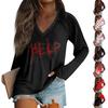 Women's Fashion Casual Long Sleeve Halloween Printed v-Neck Top
