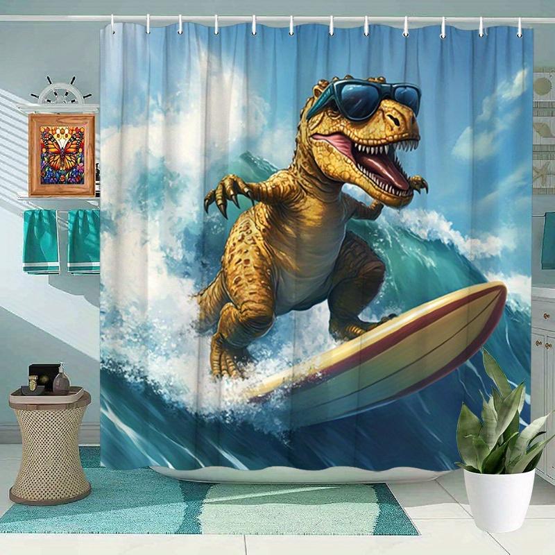 

Cool Dinosaur Surfing With Sunglasses Shower Curtain Machine Washable All Season Waterproof Privacy Protection Hooks Included W60H190(CM)-1 Pcs
