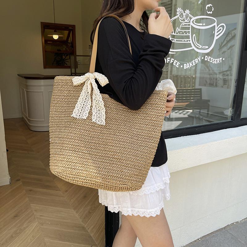 Large Capacity Bag Women's Summer New Casual Shoulder Woven Straw Bag Commuter Vacation Beach Bag