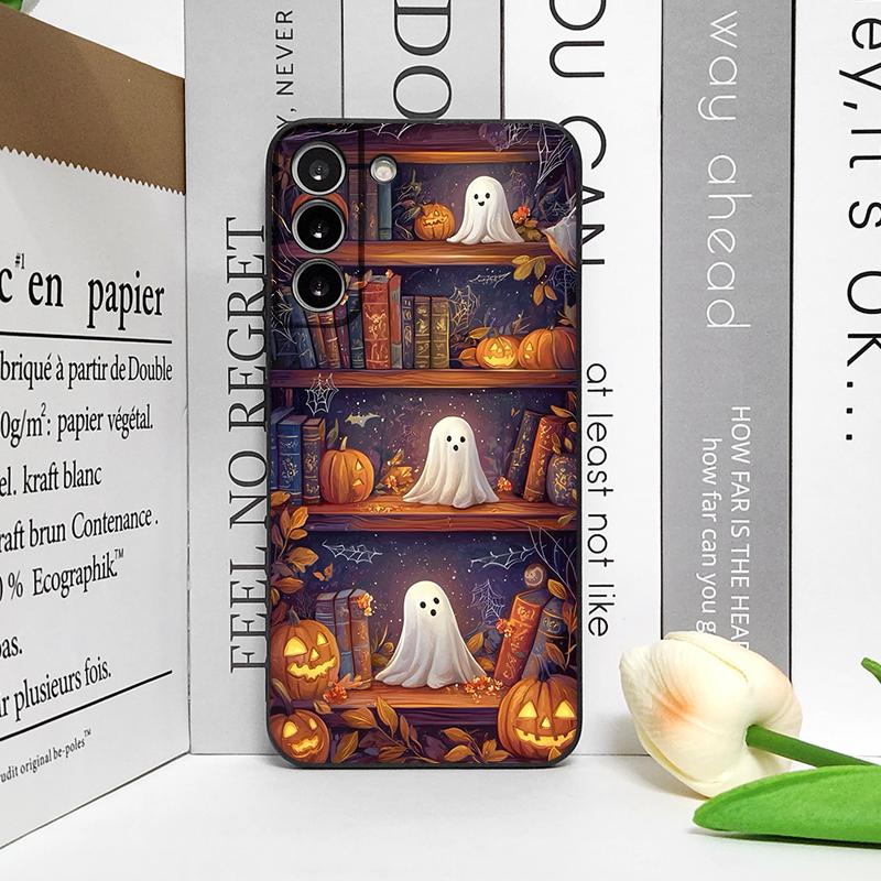 Halloween Kürbis Geist Bücherregal Buch Handyhülle für Google Pixel 9A 8A 7A 6A 7 PRO 8 9 Pro XL 4G 5G Silikon Weiche Hülle Schale