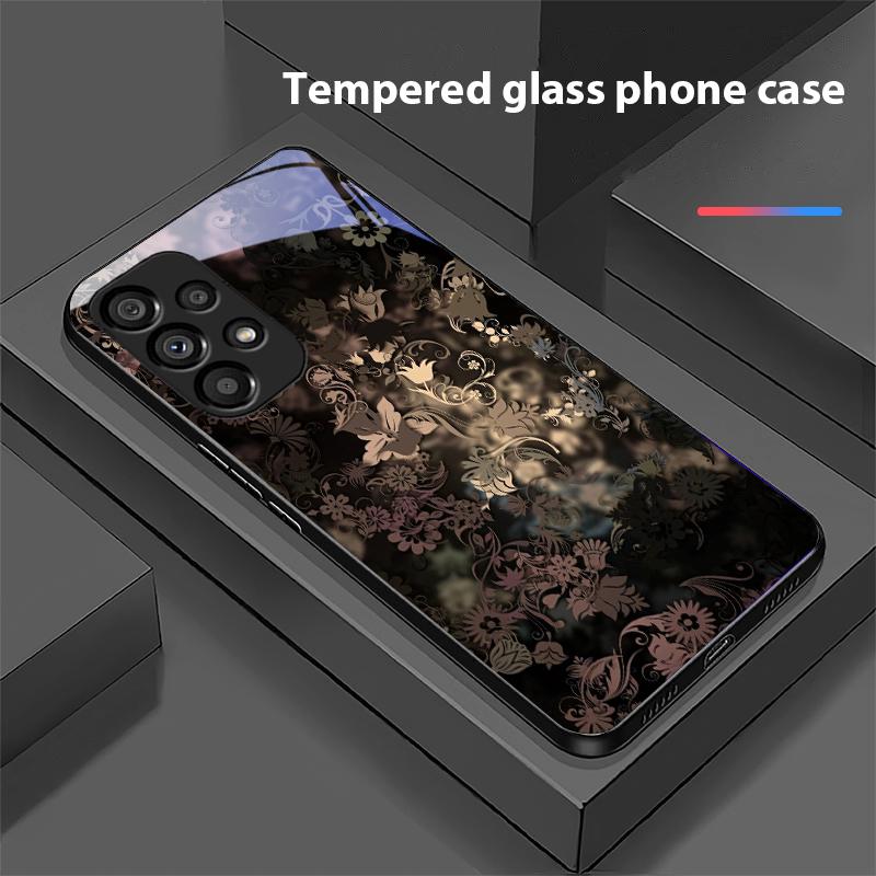 Buntes Blumentotem für Samsung Galaxy S10 S20 Plus S21 FE S22 S23 S24 FE S25 Ultra Schwarz Hartschale Handyhülle aus gehärtetem Glas