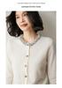 Autumn Winter Wool Knit Cardigan with Beaded Rhinestone Embellishments