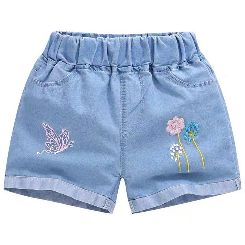 Pantaloncini di jeans ricamati da bambina, estivi, all-match