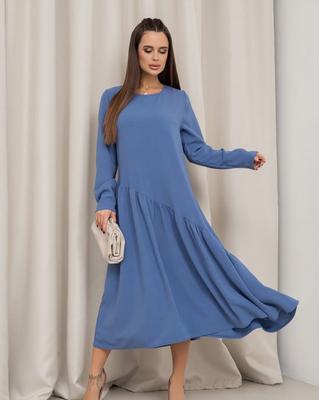 Blaues Kleid mit asymmetrischem Volant ISSA PLUS