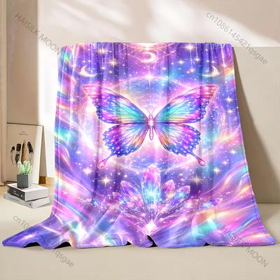 Colorful Butterfly In Starry Sky Print Blanket Warm Soft Fluffy Kids and Adult Sofa Bed Throw Blanket for Home Travel Camping