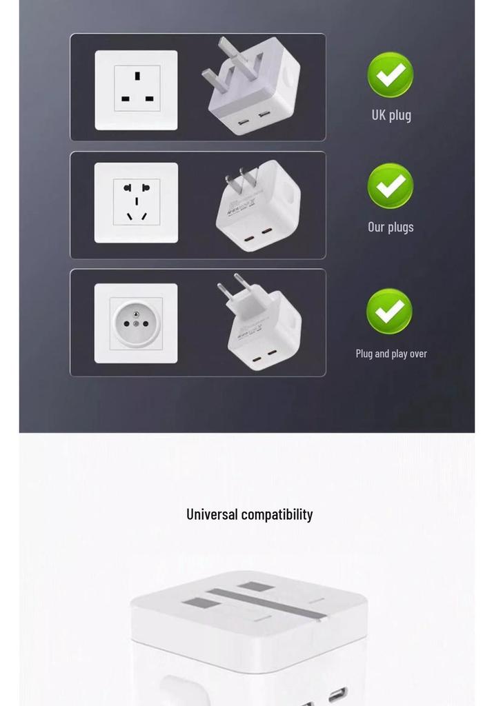 Apple-Compatible 35W Dual-Port Charger, UK Standard, 50W PD Fast Charging Dual C Port for Cross-Border Mobile Phones