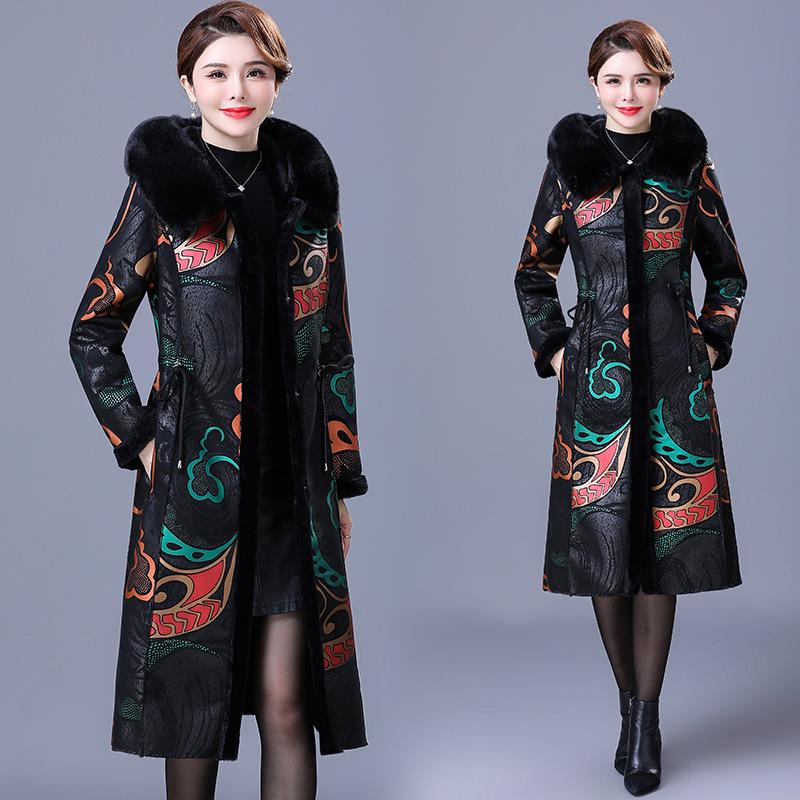 

Зимнее женское пальто из оленьей кожи с флисом и мехом, цельное, с большим меховым воротником, одежда для мамы, двустороннее хлопковое M