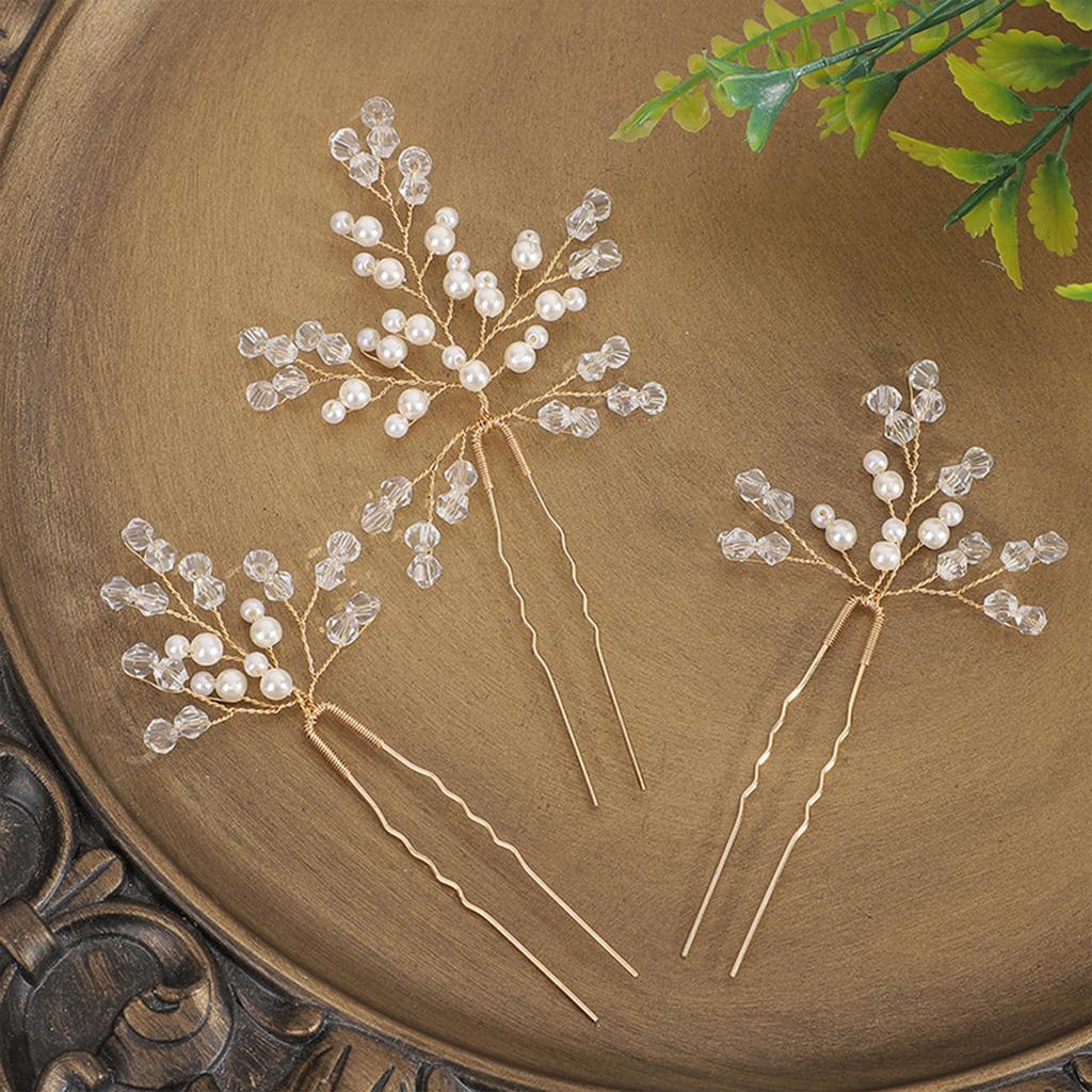 3Pcs Bridal U-shaped Pin Metal Barrette Clip Hairpins Rhinestone Wedding Hairstyle Design Tools Women Wedding Hair Accessories