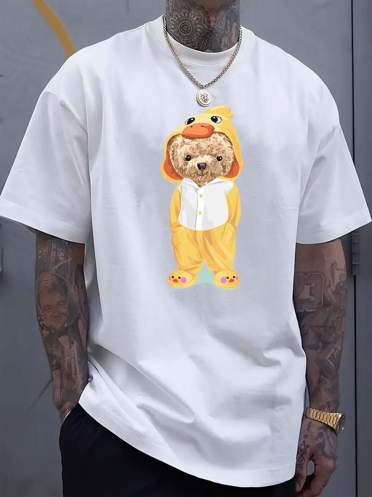 Cartoon Bear Graphic Printed Short Sleeved Luxury Cotton T-shirt for Summer Unisex Men and Women Casual Loose Fashion Trend