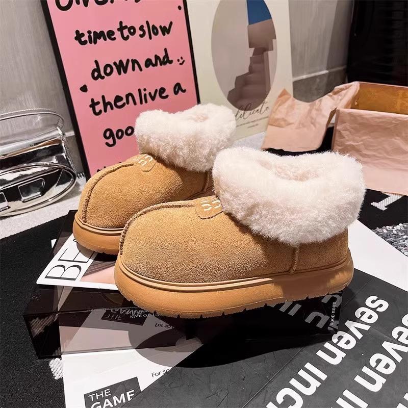 Fur integrated warm bread cotton shoes platform short boots ugly cute big head snow boots women's 2025 new winter
