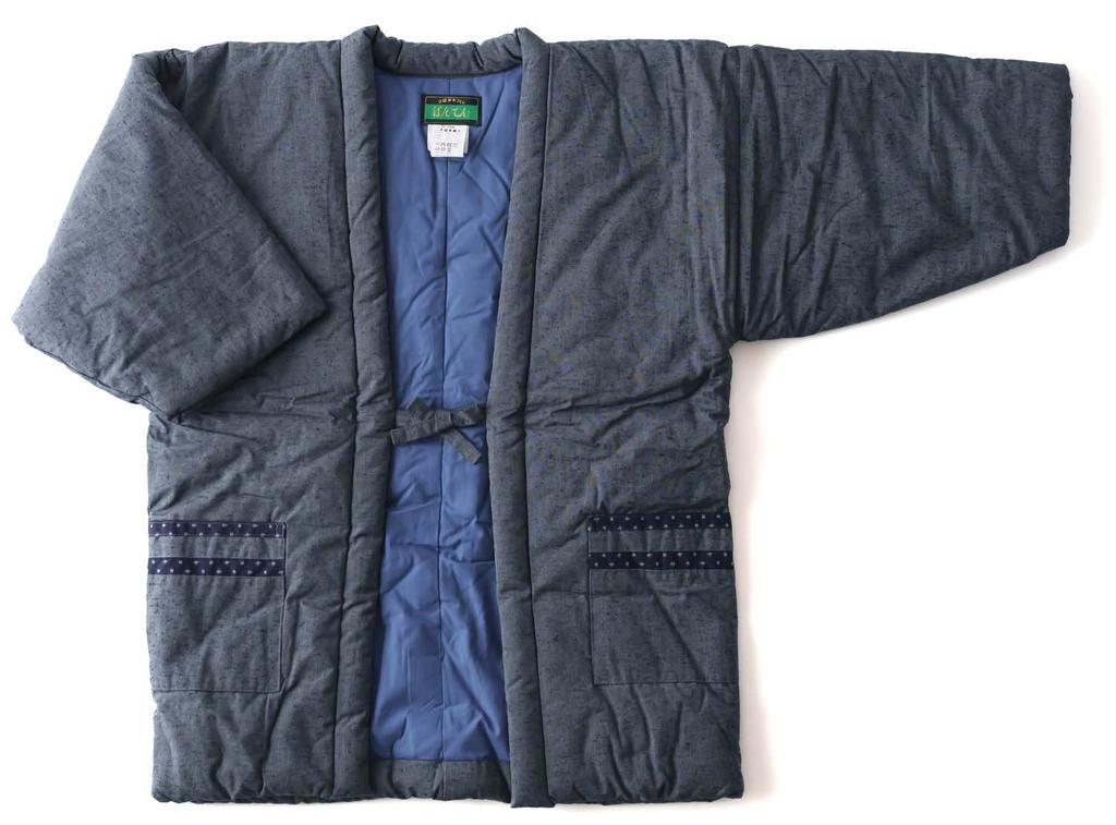 winter padded hanten warm and comfortable gray with patterned pockets one size fits [Yurakuan] Japanese-made Kurume-style men's (Japanese-style