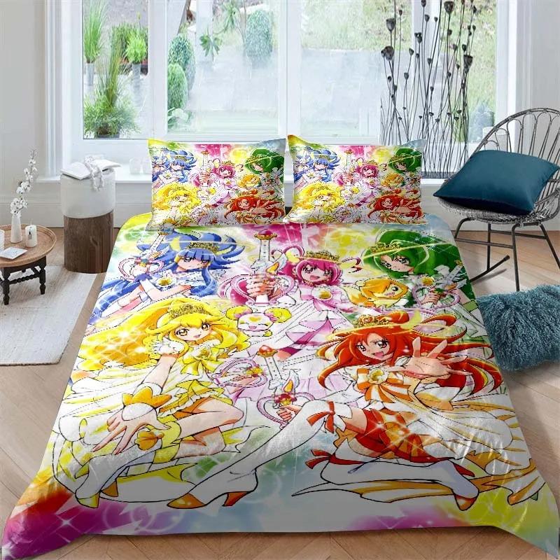 Go! Princess PreCure Anime-Themed Bedding Set Duvet Cover Bed Set Quilt Cover Pillowcase Comforter King Queen Size Boys Adult