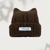 Cat Ear Beanie for Women Winter Warm Ear Protection Hat Solid Color Crochet Bonnet Sweet Girl Knit Pullover Cap Skullcaps