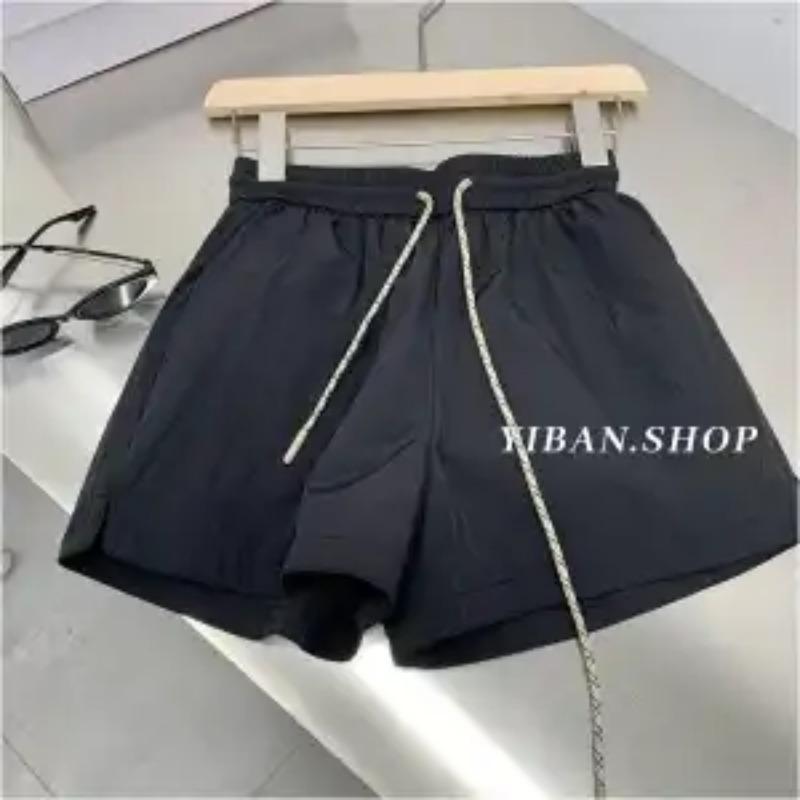 Women Light Green Drawstring Waist Rhinestone Shorts Casual Loose Summer Shorts S