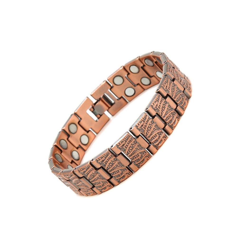 Men's Retro Antique Red Copper Wide Magnet Bracelet - Adjustable Cross-Border Style