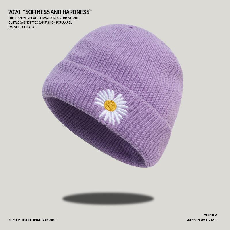 Novo Chapéu de Lã Tricotado Estilo Coreano de Inverno para Mulheres Chapéu de Proprietário Quente Baotou Chapéu para Frio Pequena Margarida Chapéu Pele de Melão Masculino Tendência