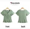 Frühling/Sommer 2025 Damen V-Ausschnitt Kurzarm T-Shirt - Koreanischer Stil mit süßen Rüschenärmeln