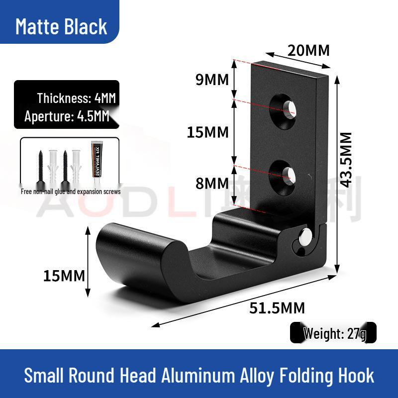 

Черный настенный складной крючок для одежды из алюминиевого сплава - Без сверления, прочный одинарный крючок With Screws