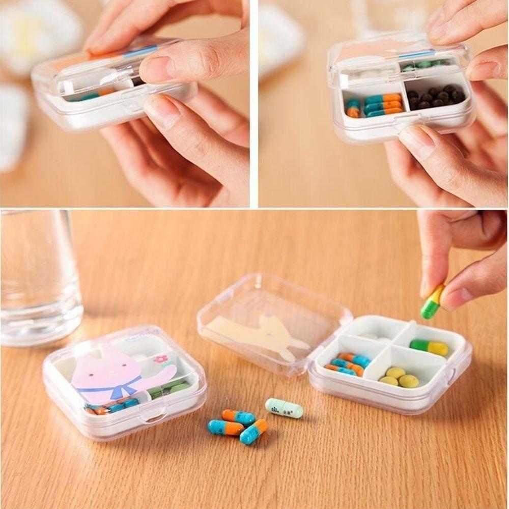 Moisture-proof Creative Cartoon Animal Pattern Cute 4 Compartment Pill Storage Case Medicine Drug Bo
