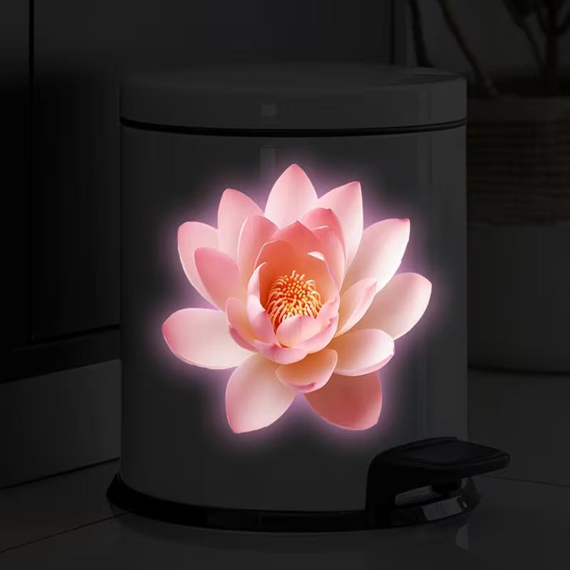 Светящаяся в темноте наклейка на унитаз «Лотос», светящаяся цветочная наклейка, самоклеящаяся съемная наклейка, наклейка на стену, наклейка на мусорные баки A